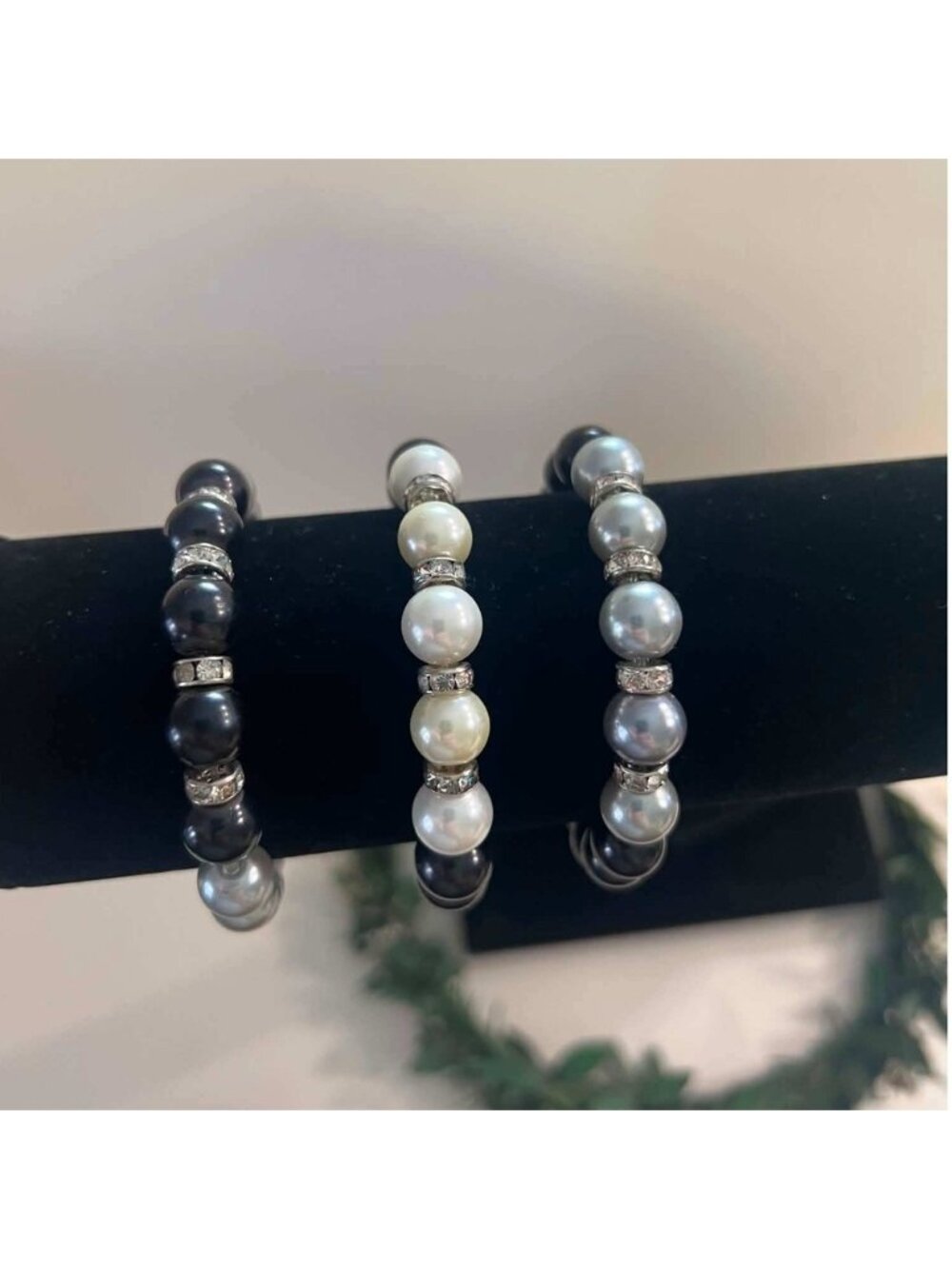 Victorian Goth Dark Romantic Bracelets Black White Silver Rhinestone Accents 7in